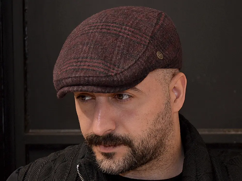 Pozze Kerem Kışlık  Ekoseli Spor Kasket Bordo