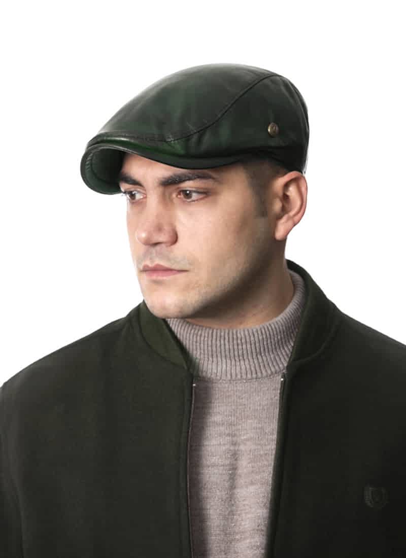 Haki Kışlık Erkek Kasket Deri Şapka