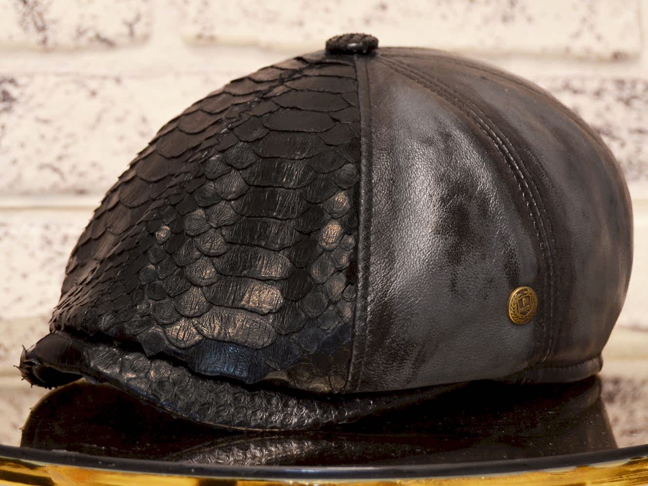 Gri Yılan Derisi Detaylı Kışlık İngiliz Erkek Kasket Şapka