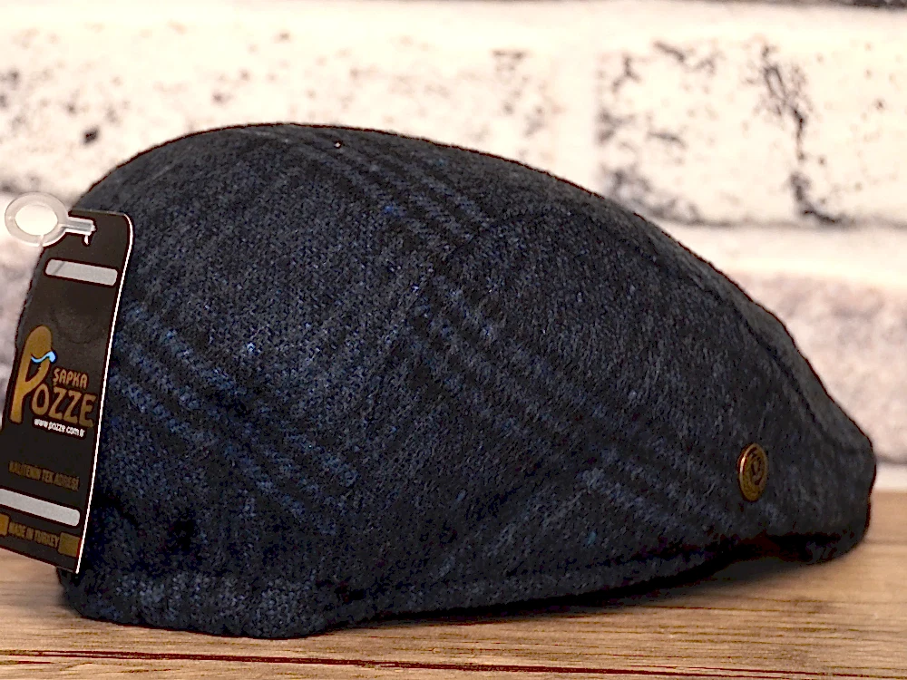 Pozze Kerem Kışlık Ekoseli Spor Kasket Lacivert