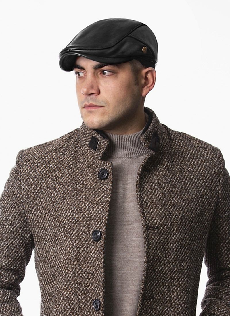 Gri Renk İtaly Model Erkek Deri  Kasket Şapka