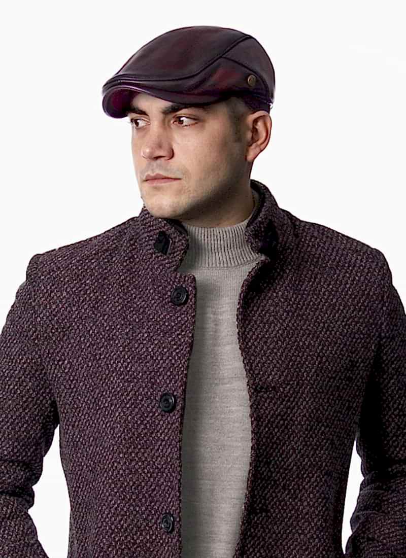 Gri Renk İtaly Model Erkek Deri  Kasket Şapka