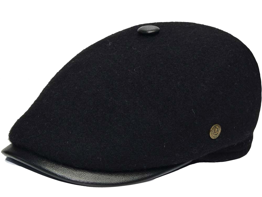 Siyah Tek Parça Yün Keçe Erkek Kasket Şapka