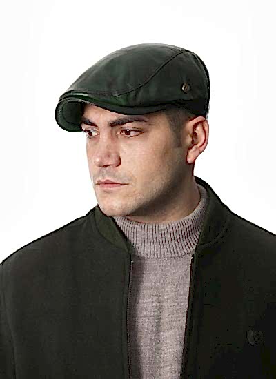 Haki Kışlık Erkek Kasket Deri Şapka