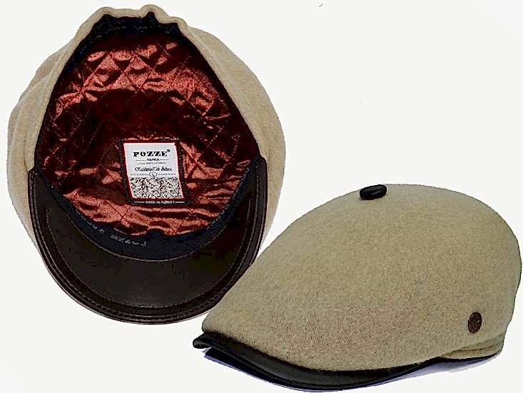 Bej Renk Tek Parça Yün Keçe Erkek Kasket Şapka