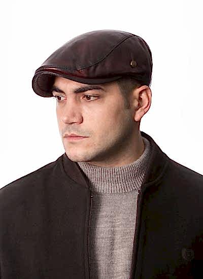 Bordo Renk Deri Erkek Spor Kasket Şapka