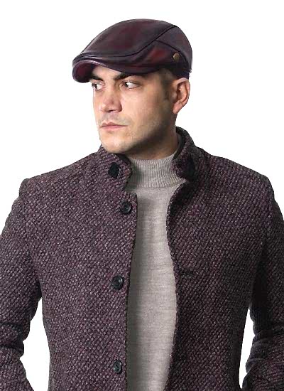 Bordo Renk Deri Kasket Şapka İtaly Model