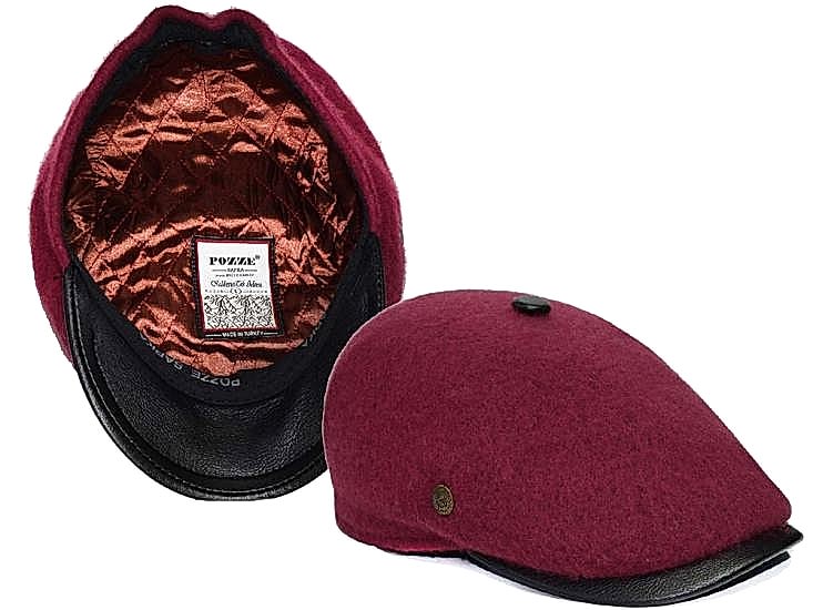 Bordo Renk Keçe Tek Parça Yün Erkek Kasket Şapka