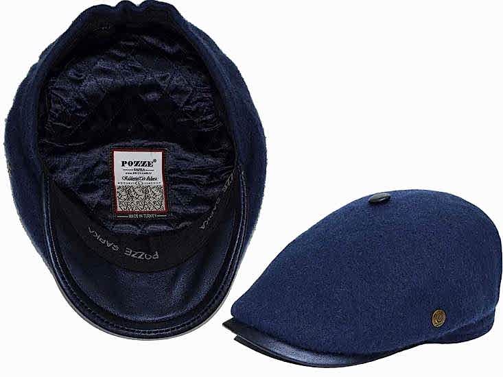 Lacivert Renk Tek Parça Yün Keçe Erkek Kasket Şapka