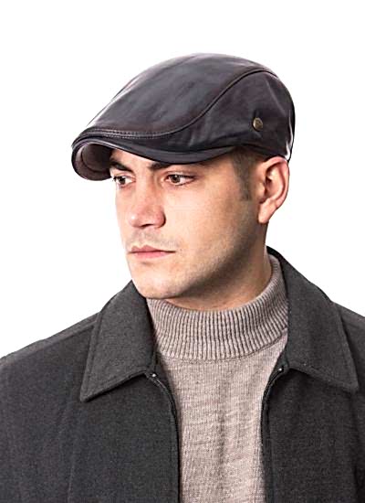 Gri Kışlık Spor Erkek Deri Kasket Şapka