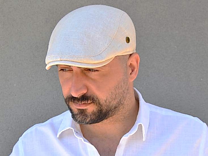 Pozze Yazlık Bej Keten Erkek Spor Kasket Şapka