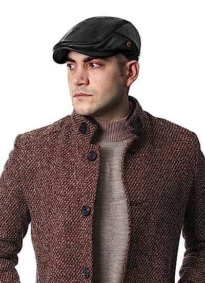 Gri Renk İtaly Model Erkek Deri  Kasket Şapka