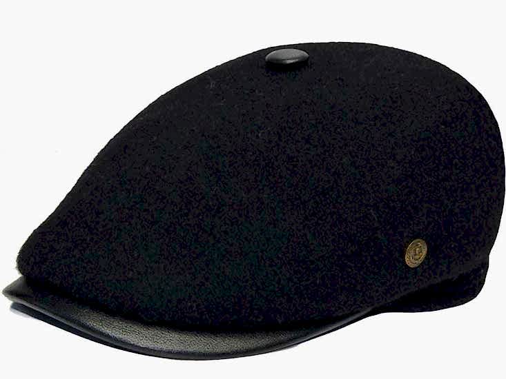 Siyah Tek Parça Yün Keçe Erkek Kasket Şapka