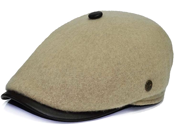 Bej Renk Tek Parça Yün Keçe Erkek Kasket Şapka