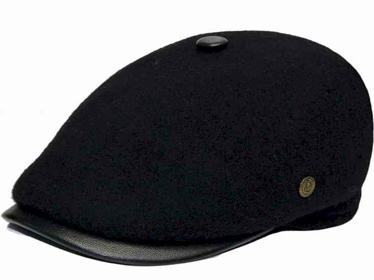 Siyah Tek Parça Yün Keçe Erkek Kasket Şapka