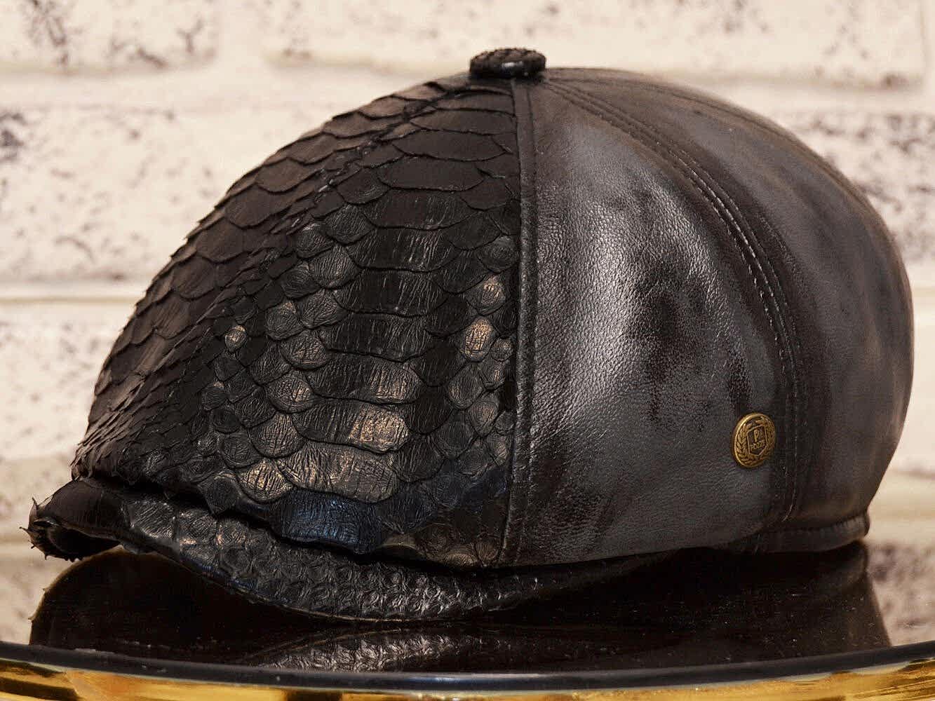 YILAN DERİSİ ERKEK KASKET ŞAPKA